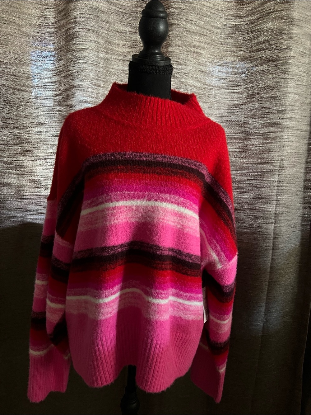 Nine West Red and Pink Striped Cowl Sweater